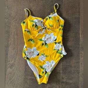Yellow & floral one piece bathing suit